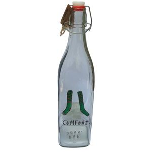 Rae Dunn Comfort Bail & Trigger Bottle Socks Graphic Glass New 2017